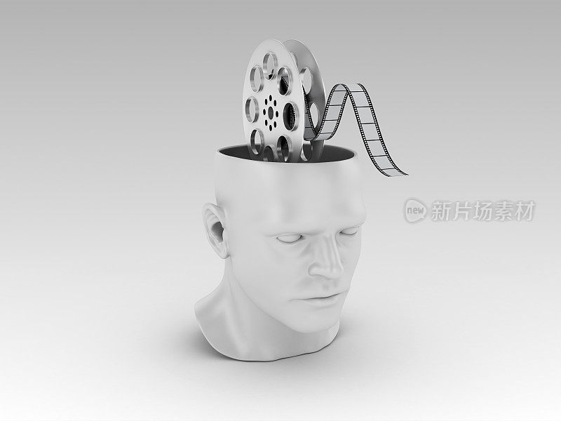 人的头与电影卷轴- 3D渲染